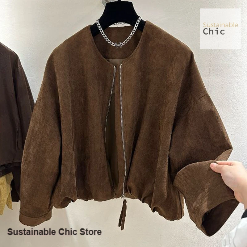 French-style fashion short coat women's winter new temperament high sense relaxed retro suede round neck thickened Joker coat.