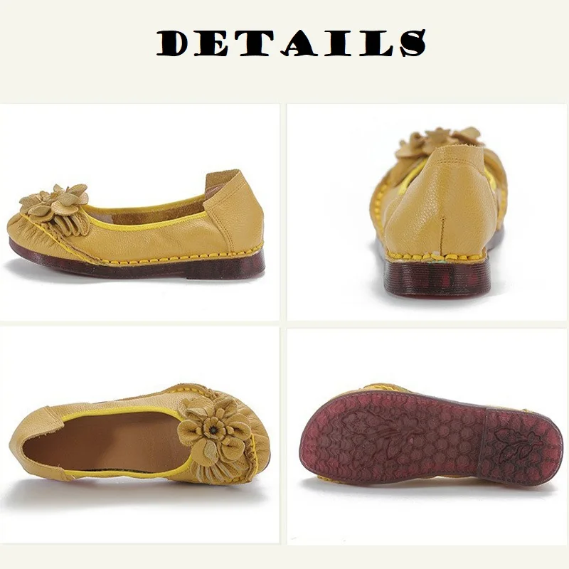 New Spring Genuine Leather Ballet Flats Women Flower Slip On Comfort Light Loafer Shoes Woman Retro Moccasins Mom Driving Shoes