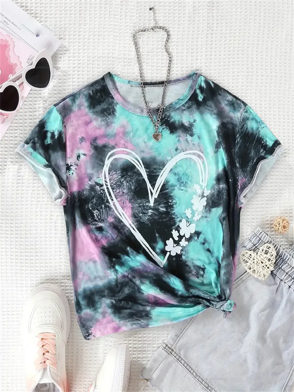 Camiseta infantil de manga curta estampada em 3D, tops casuais das meninas, roupas infantis, moda verão