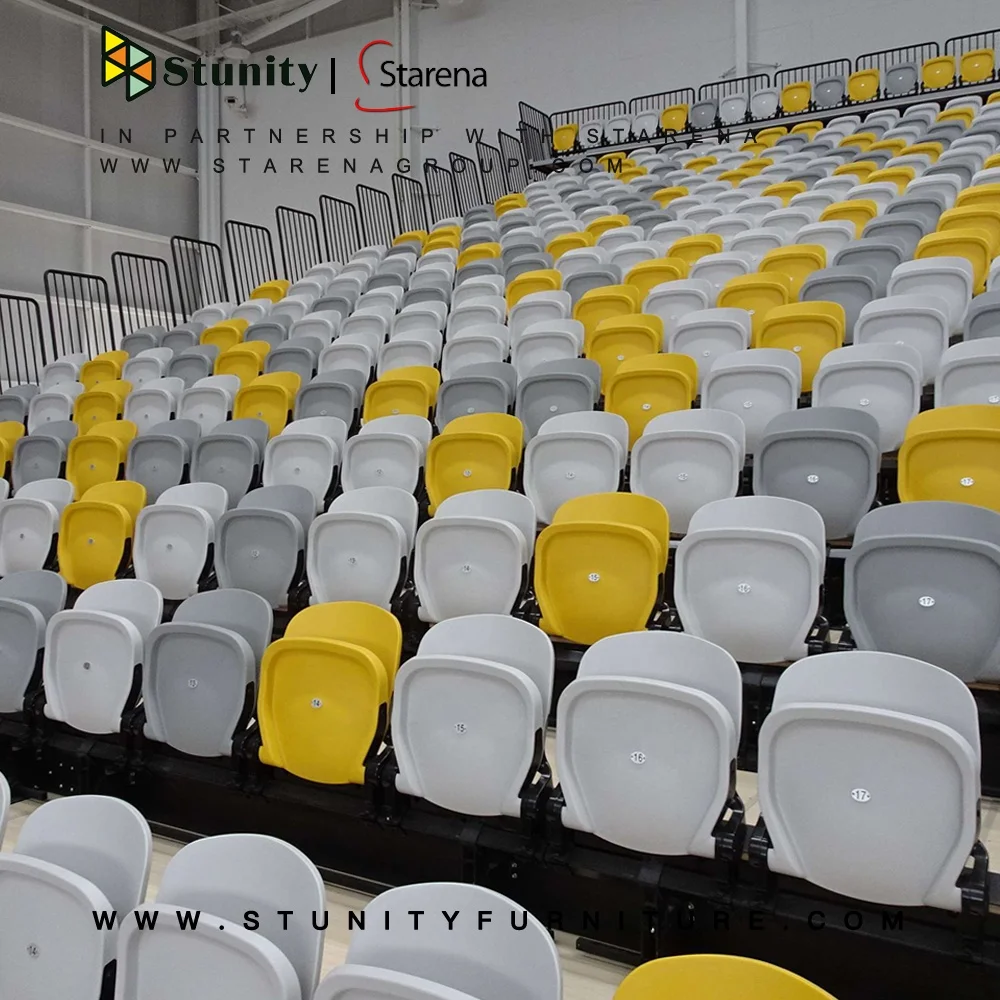 

Телескопическая выдвижная система сидения Stunity Grandstand с выдвижными сидениями в лекционном зале