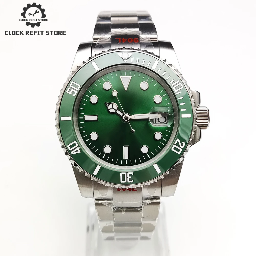 Luxury 40mm green aseptic dial super bright luminous waterproof men\'s watch automatic mechanical watch oyster strap