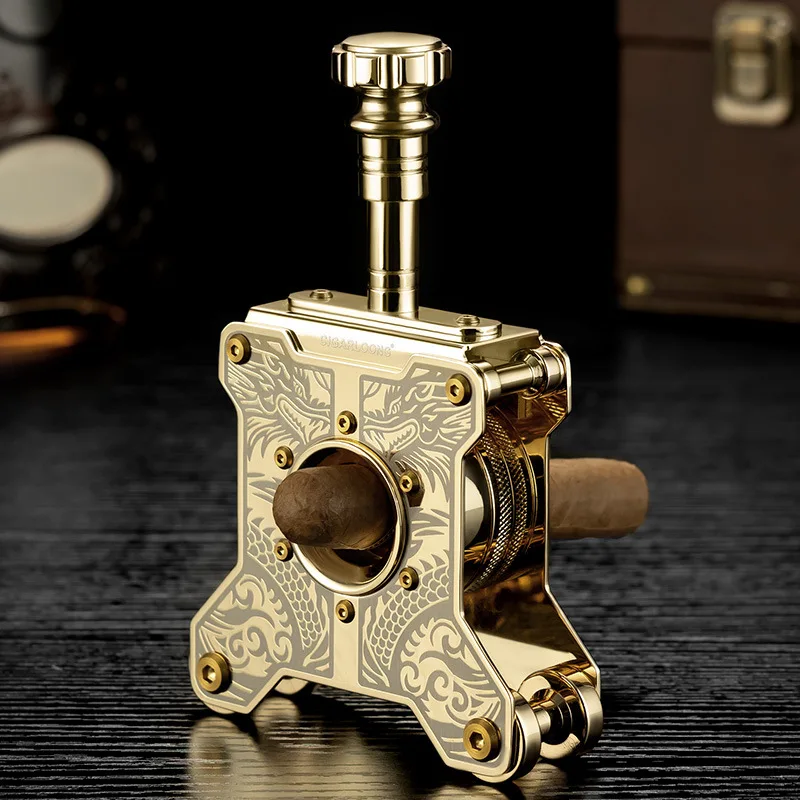 Cigar Cutter Metal Delicate Stainless Steel Luxury Desktop Cutter Large Caliber Hollow-Carved Smoking Accessory Gift Box