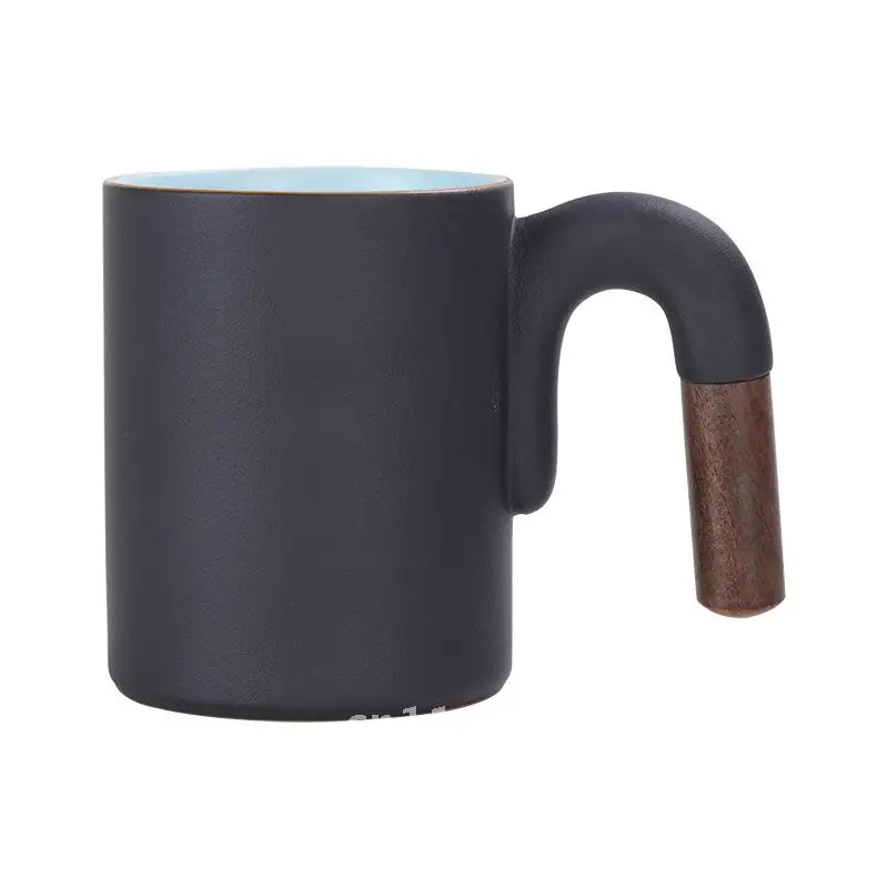 

Кружка с градиентом большой емкости, креативная керамическая чашка для воды с деревянной ручкой, высококачественная каменная изолированная кофейная чашка для пар