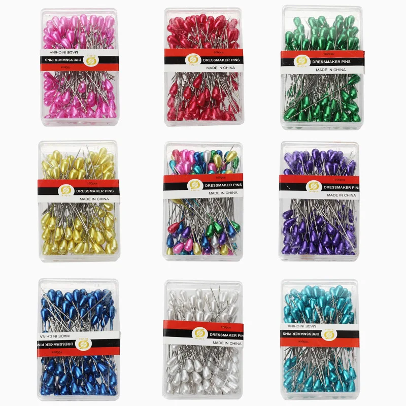 100Pcs/Box 55mmm Colorful Round Pearl Head Needles Stitch Straight Push Sewing Pins For Dressmaking DIY Sewing Tools Positioning