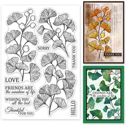 1Sheet Ginkgo Leaf Blessing Text Clear Stamps for Cards Making Autumn Leaves Clear Stamp Seals Transparent Stamps for DIY