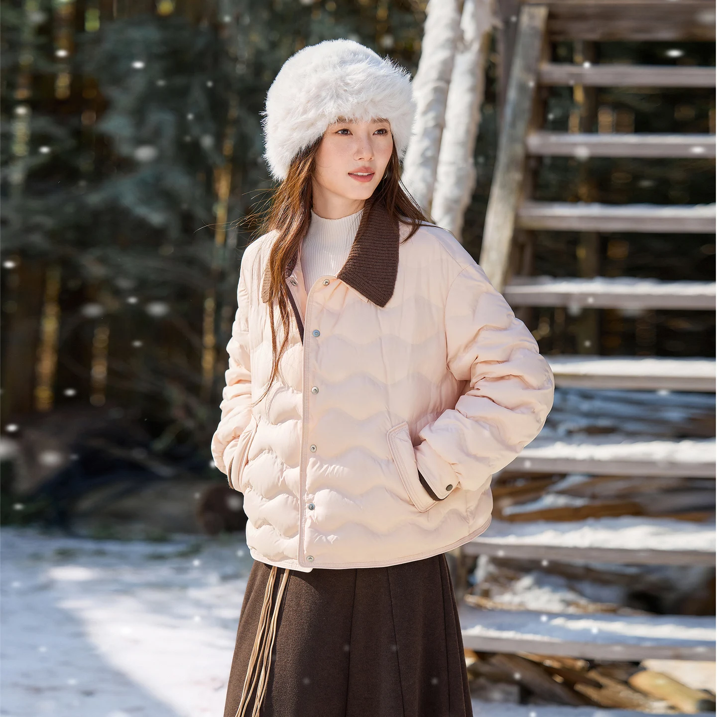 SENTUBILA Women Winter Down Jacket 90% White Duck Down Lapel Drop Shoulder Puffer Coat 2026 Commuter Warm Outerwear W64YI8121
