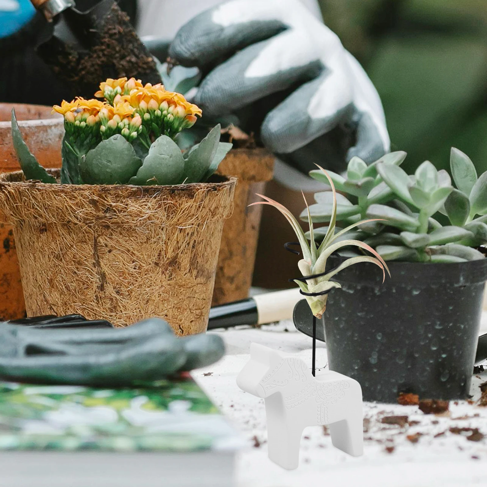 

Cement Plant Stand with Air Ventilation Design for Home Office Decor - Creative Tabletop Air Plant Holder Rack Display