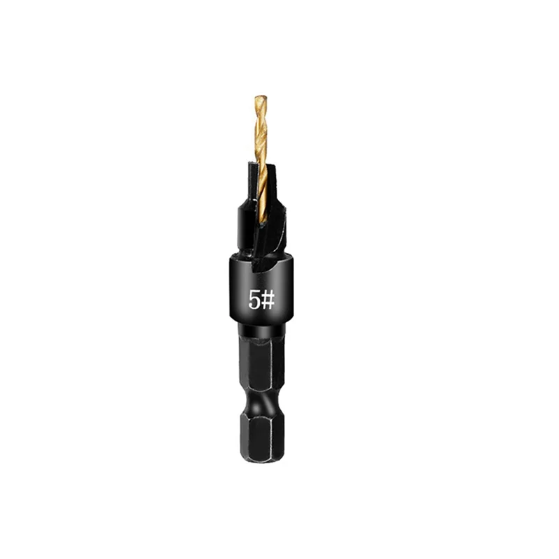 

A63K-2 Setsx5pcs Countersunk Drill Hexagonal Handle Steel Hole Opener Set Wood Taper Hole Integrated Drill Bit