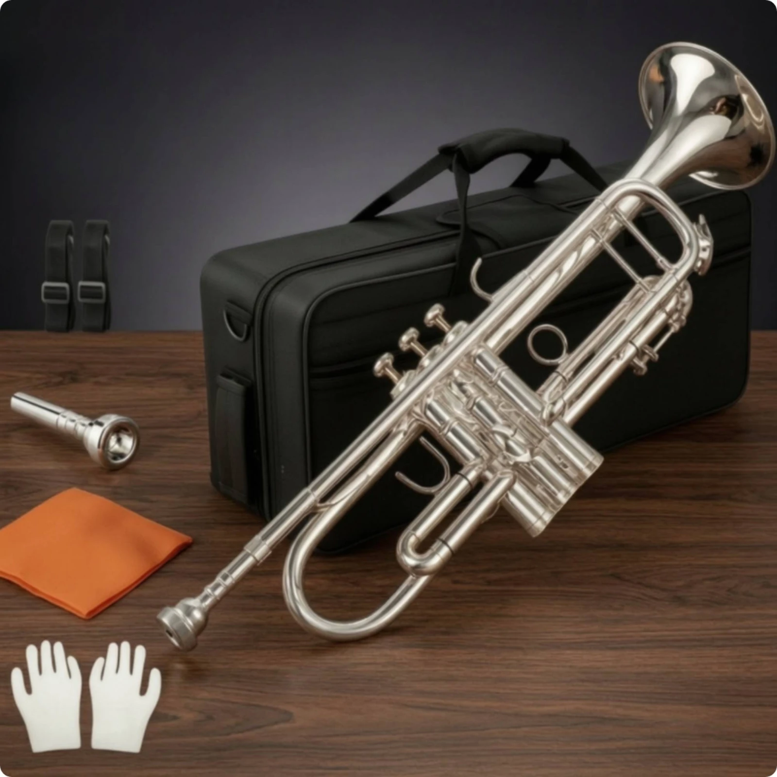 Trumpet with Hard Case Polished Silver-Plated Trumpet Brass Instrument Bright Smooth for Students, School Band, Practice