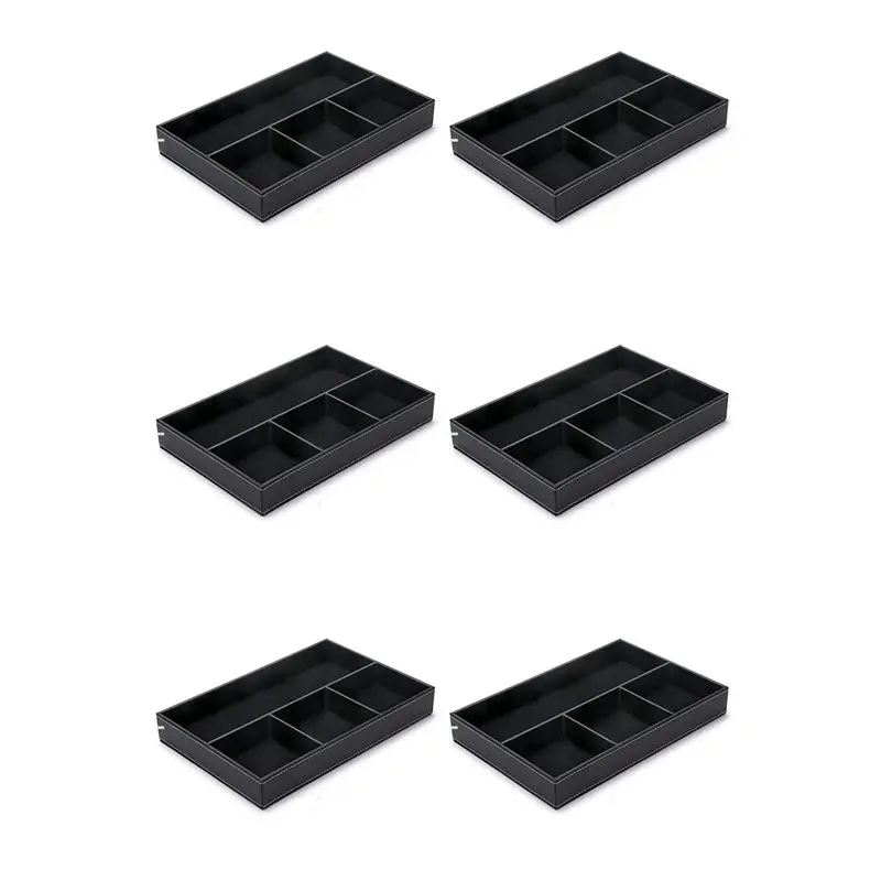 

6X 4 Slots Desk Drawer Organizer, Pu Leather Drawer Storage Organizer Divider (Black)