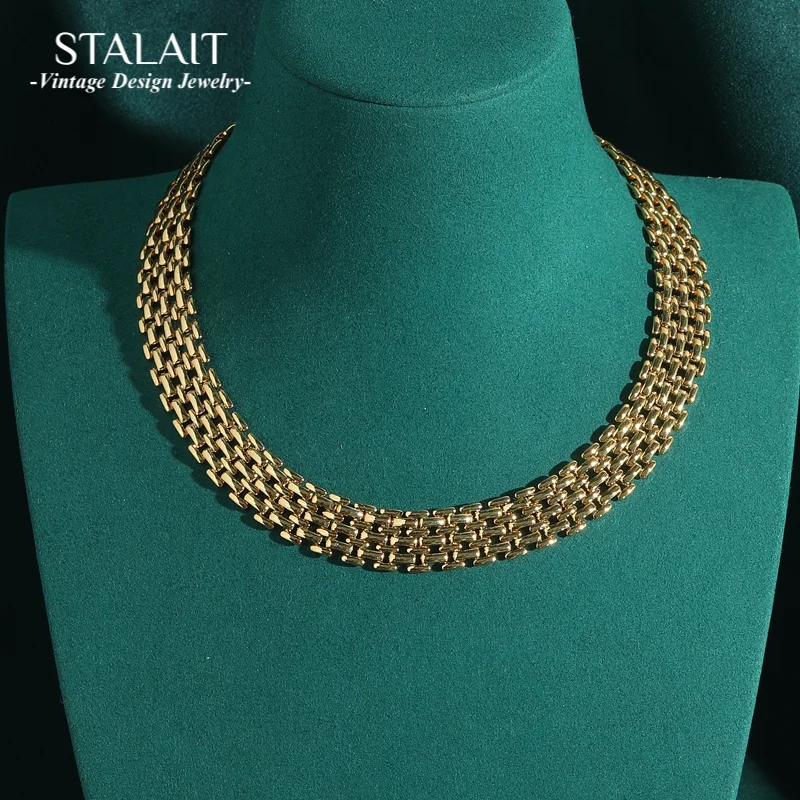 

Vintage Wide Gold Color Choker Necklaces Collar For Woman Woven Chain Antique Indian Luxury Designer Jewelry Accessories Wedding