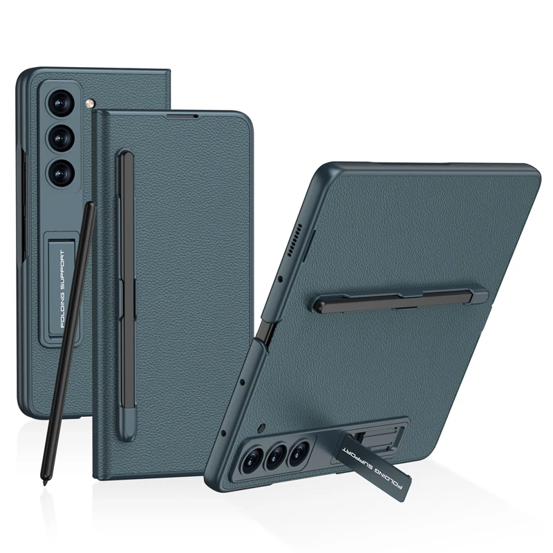 For Samsung Galaxy Z Fold 5 Case GKK Plain Leather Folding Flannel Lining Kickstand Cover With Pen Slot For Galaxy Z Fold5