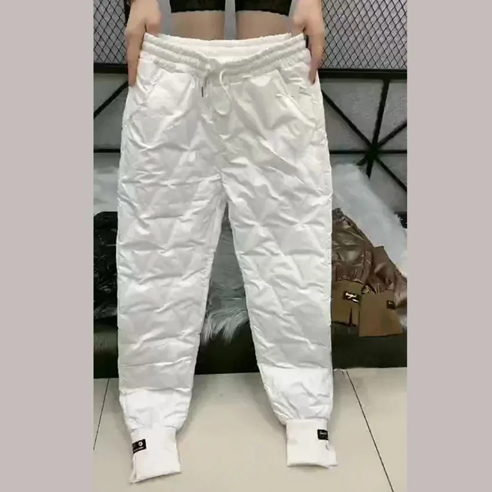 Autumn Cotton Trousers for Women\'s Snow Outerwear 2024 Winter New High Waist Thick Casual Feet Harem Pants Warm Casual Pants