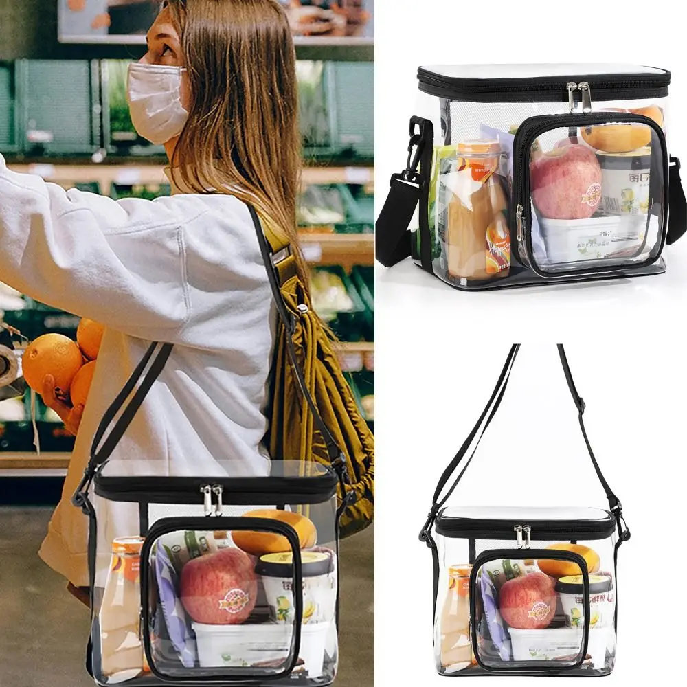 Portable Large Capacity Crossbody Bag Transparent Mesh Pocket Shopping Bag Zipper Cosmetic Oragnizer for Outdoor Camping Party