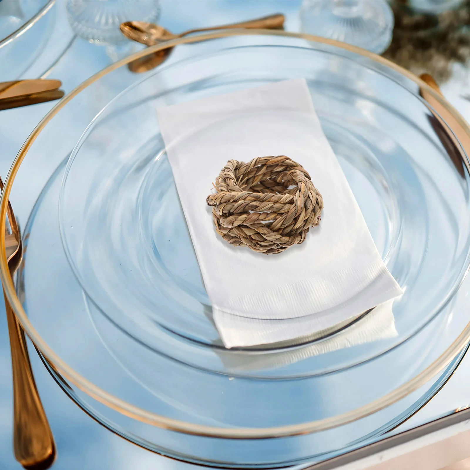 

12pcs Napkin Rings Boho Table Decor Hand-Woven Jute Round Rustic Holders For Cloth Napkins Farmhouse Coastal Wedding Party