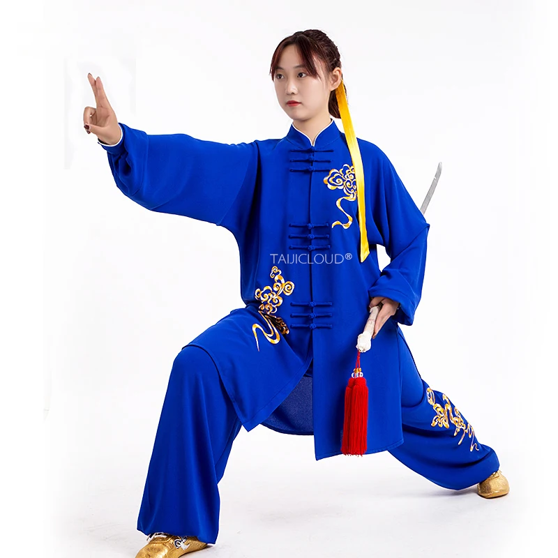 

Unisex Silk-Linen Tai Chi Uniform | Auspicious Cloud Embroidery | Extended Cut Kung Fu Performance Suits | Custom Tailoring