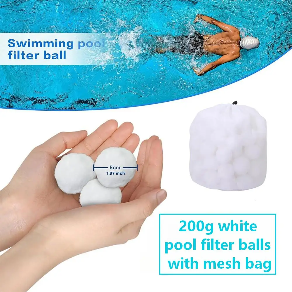 Swimming Pool Filter Balls For Sand Filter System White Blue Media= With Mesh Bag Lightweight Replacement 3-5 Micron= Clean