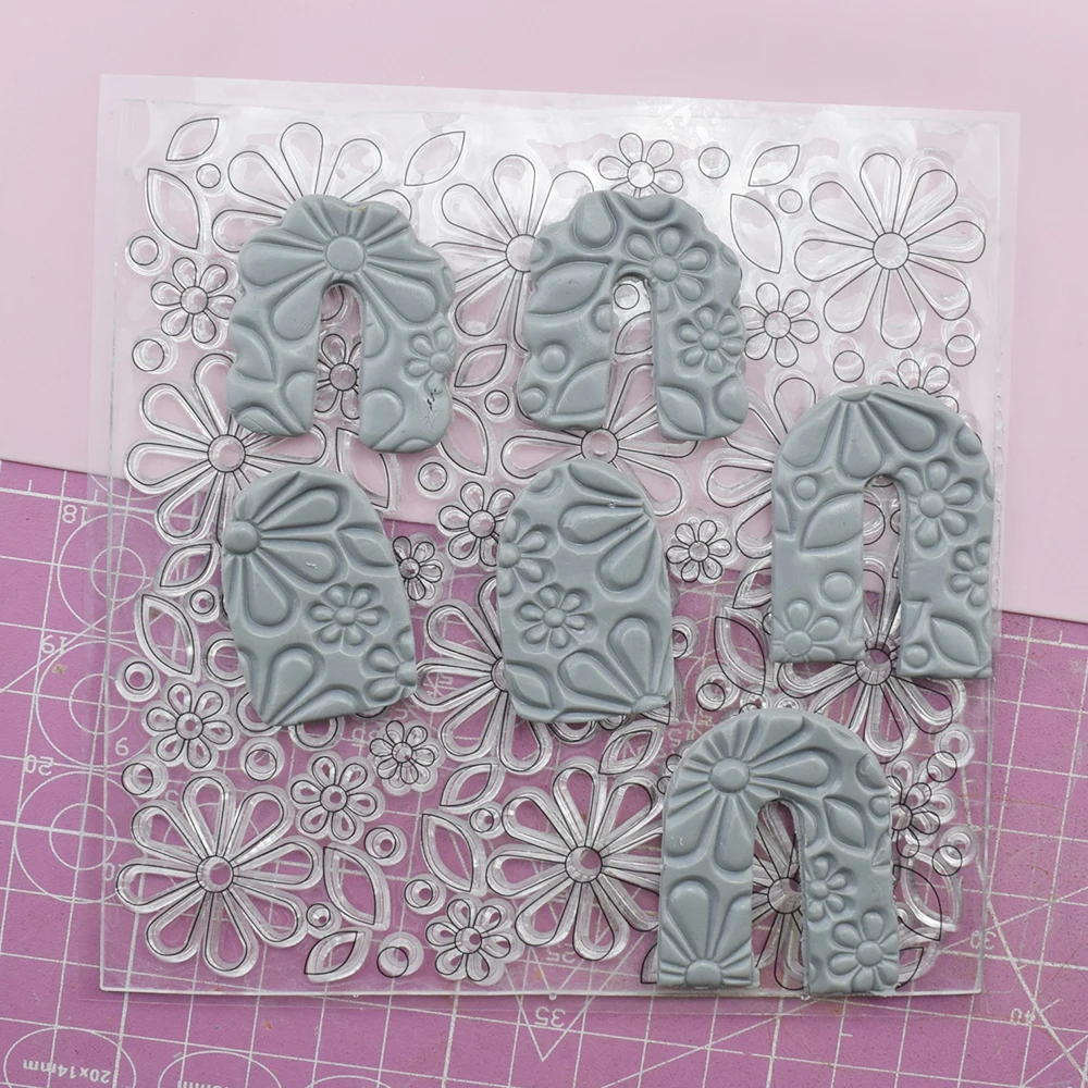 Flower Polymer Clay Texture Stamp Sheet Summer Pattern DIY Earring Embossing Mat Clay Cutter Pottery Tools Art Hobby Supply