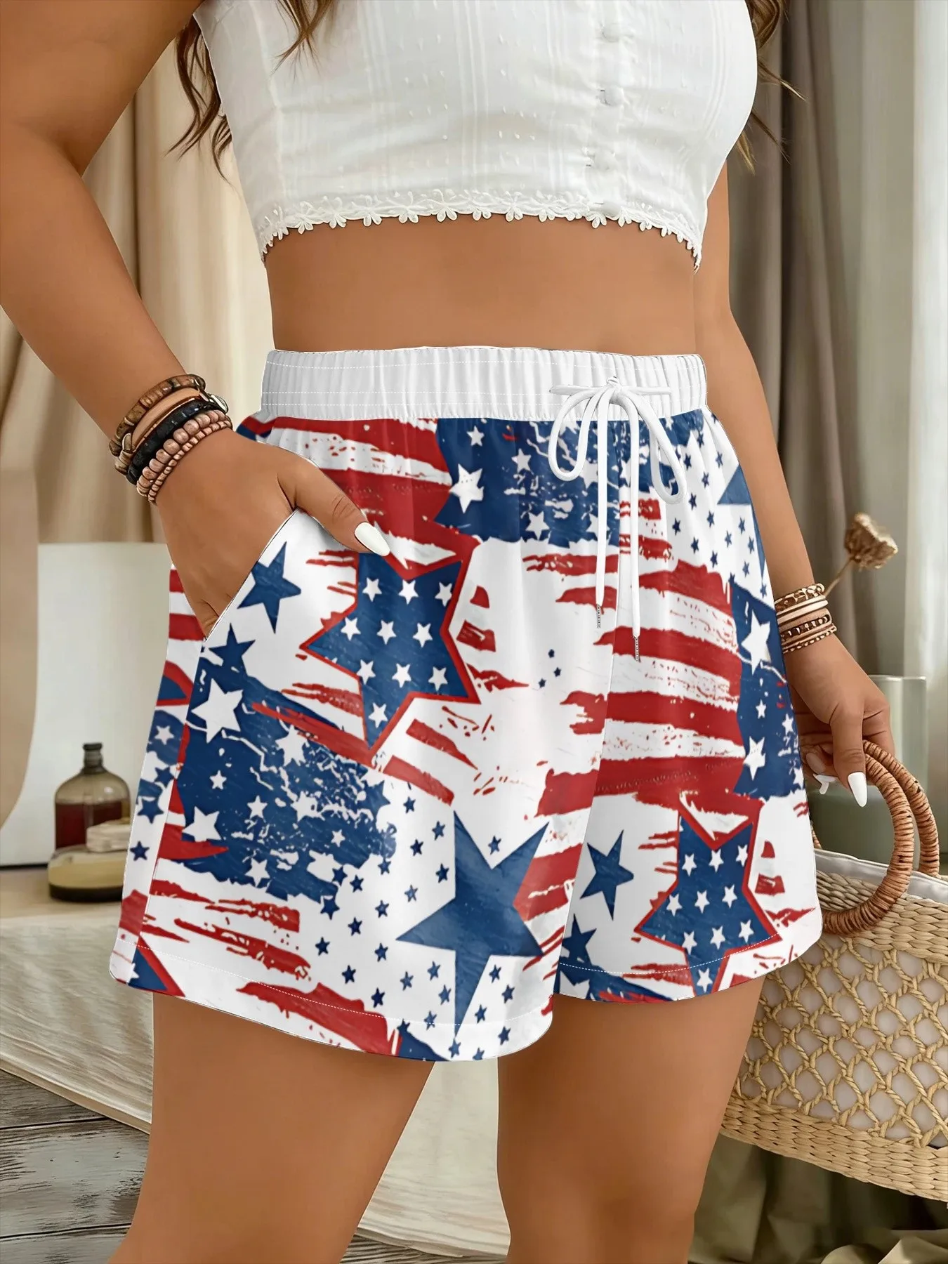 2026 summer new European and American fashion sports and leisure soft and comfortable all-match 3D pattern printed women's short