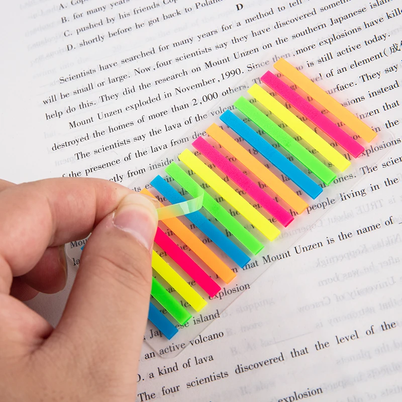 300PCS Color Stickers Transparent Fluorescent Sticky Note Flags Very Thin Strip Index Sticker Writable Color Transparent Post It