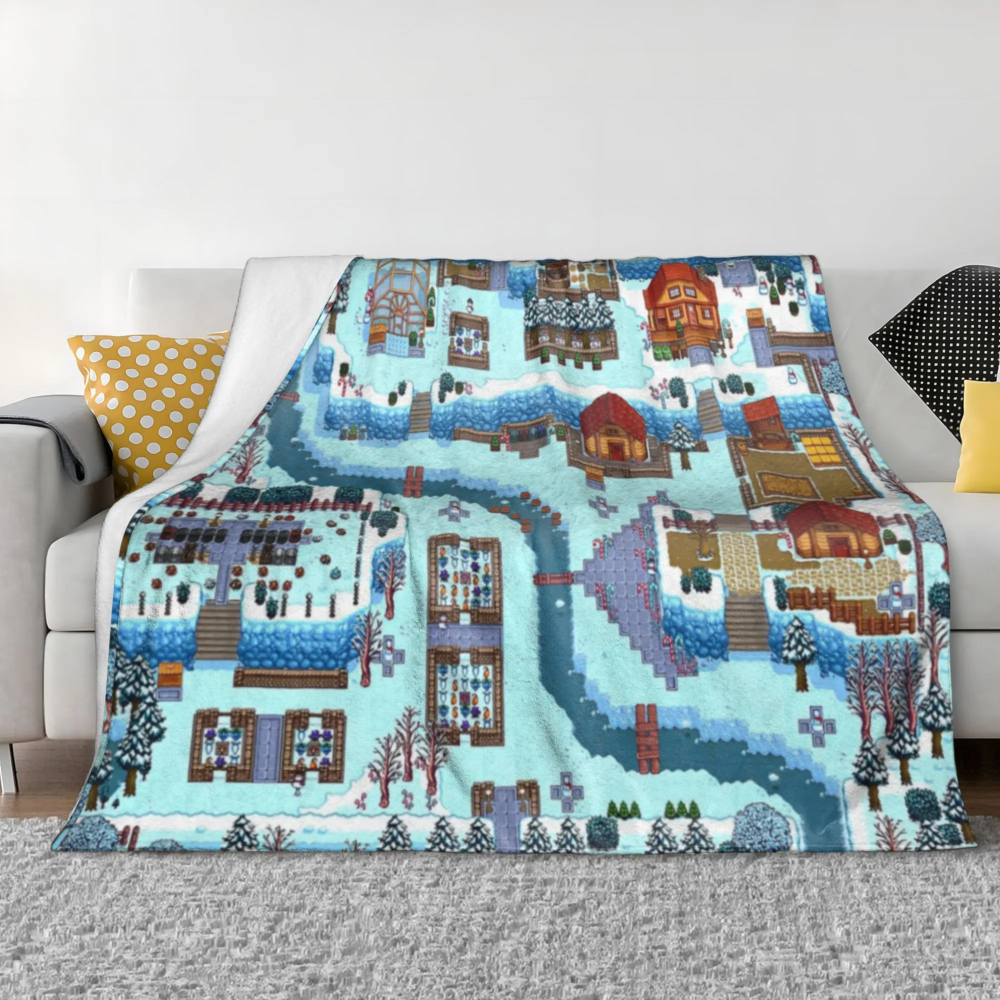 Stardew Valley House Map Snow Blanket Management Games Flannel Funny Warm Throw Blankets Chair Covering Sofa Decoration Couch