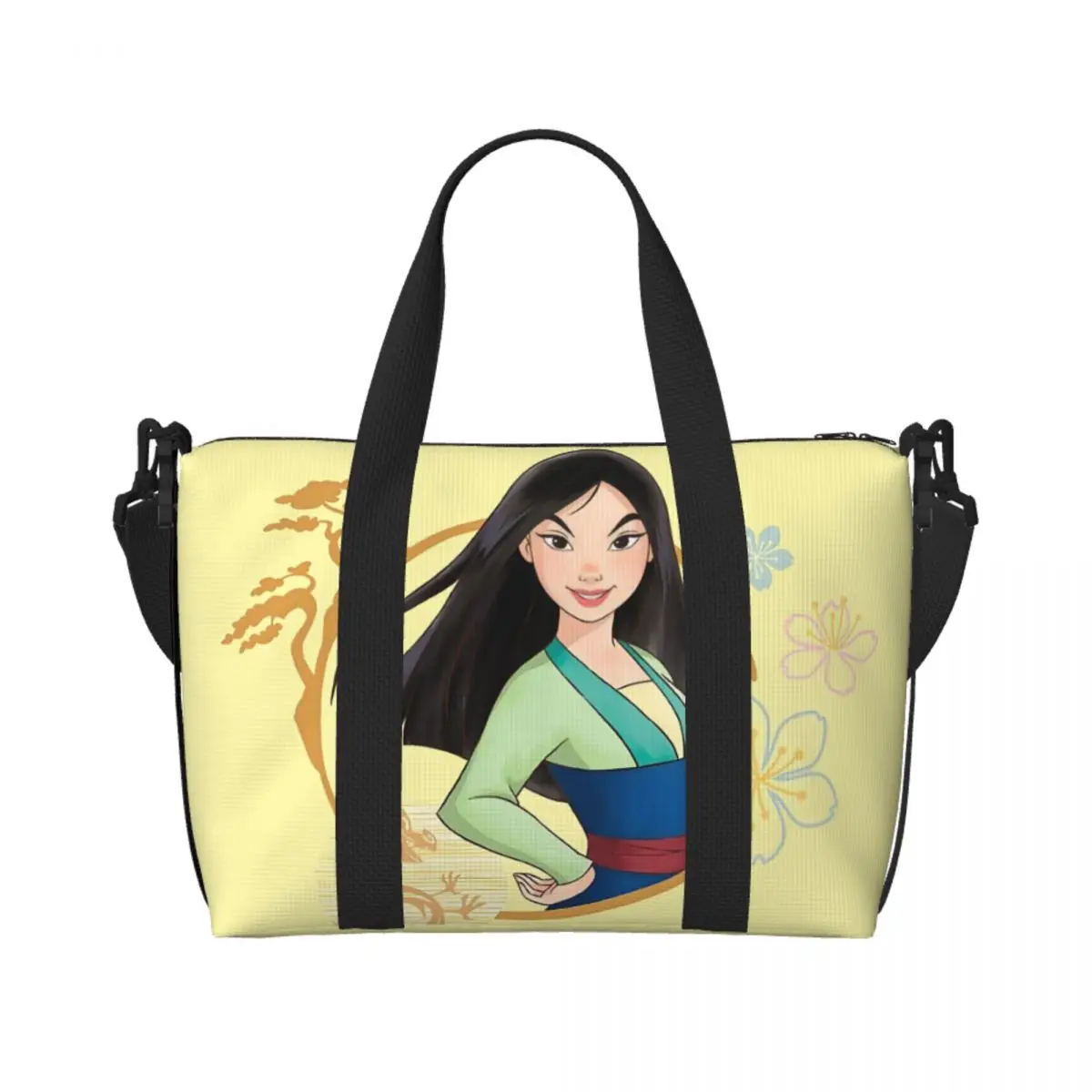 

Custom Mulan Groceries Shopping Tote Bag Women Big Capacity Brave Hero Cute Princess Pattern Beach Gym Travel Bags