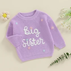 VISgogo Baby Girl Sweaters Autumn Winter Clothes Cute Long Sleeve Letter Embroidery Knit Pullover Toddler Loose Tops