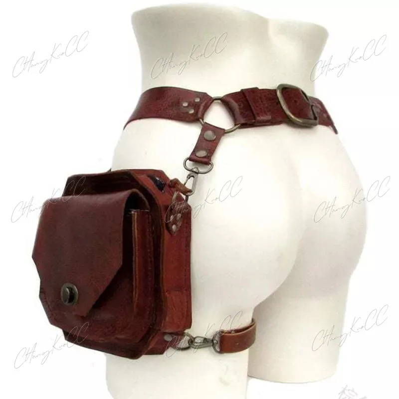 Sac Banane Steampunk Médiéval en Cuir PU pour Femme et Homme, Ceinture en Poudres, Viking, Kokor, Larp, Costume de Cosplay, Portefeuille de Cuisse