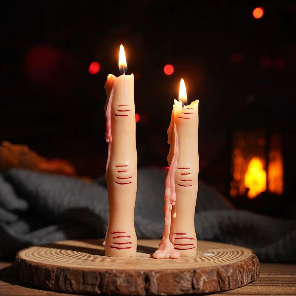 1pc Halloween Skull Shaped Taper Candle,Creepy Finger Scented Candle,Spooky Stacked Skeleton Candle,Party Decoration,