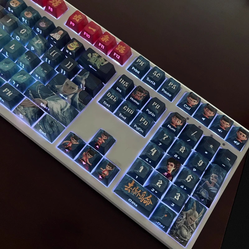 Keycap Tema Ne Zha 2 Personalisasi Kustom Desain Asli Tutup Kunci Titik Resin Keycap Transparan Anime Kartun Lucu untuk Gaming