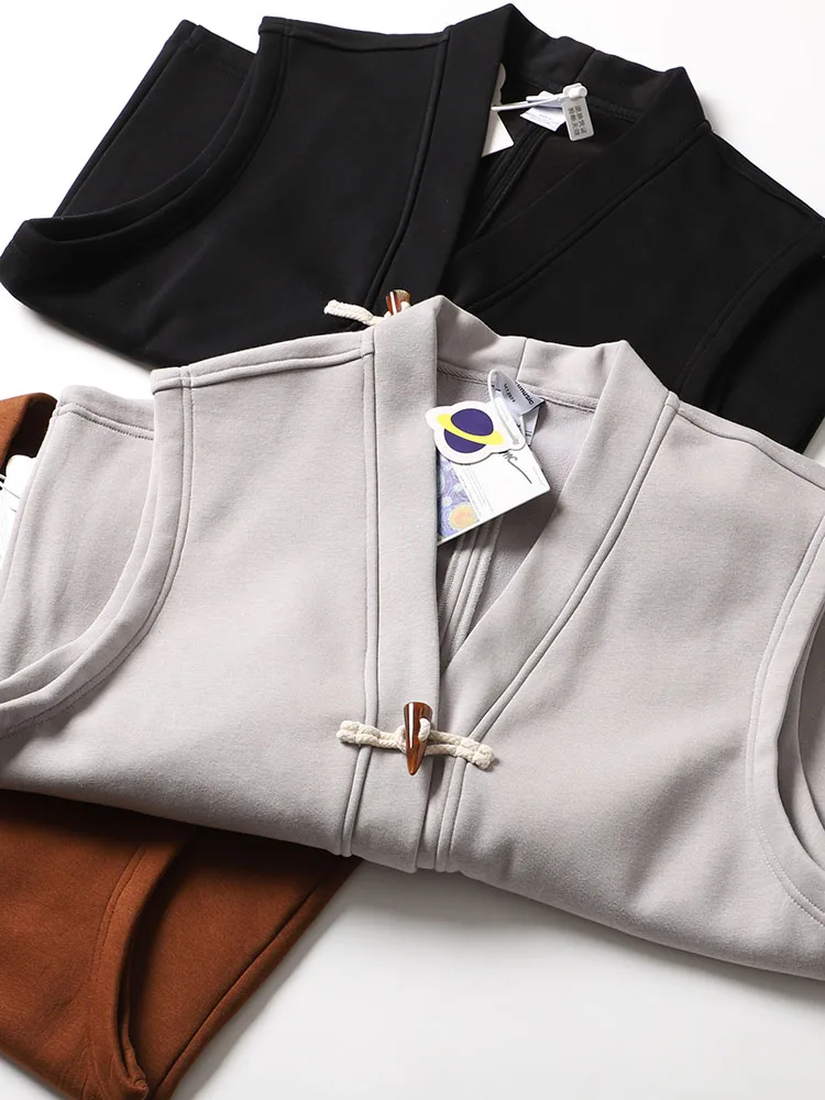 

Retro Horn Buttonl Svel Jaet Men's Fce Lined Loose Casual Vest Tank Top Thiened Autumn Youth Faion