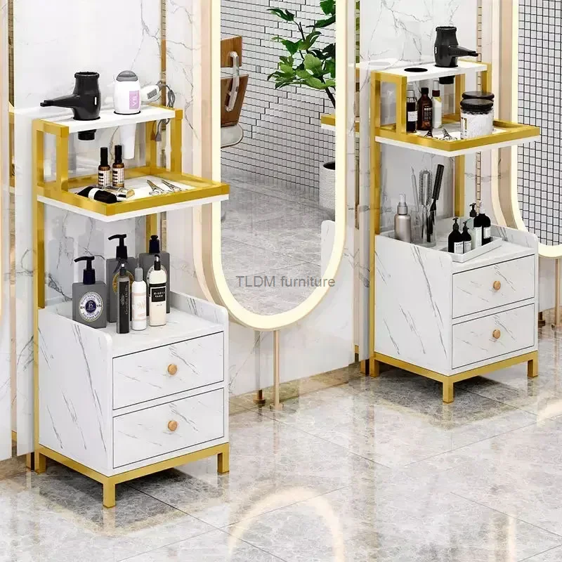 Solid Wood Beauty Salon Hair Tool Trolley Creative Salon Furniture Simple Iron Art Salon Trolleys Multi-layer Rack Wheels F