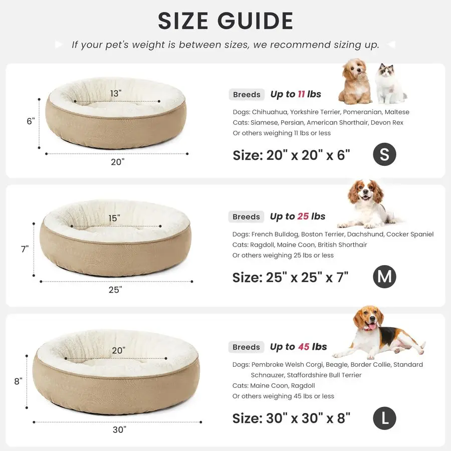 

Круглая подушка-лежанка для кошек и собак, 25 дюймов, для маленьких или средних собак, с противоскользящим и водонепроницаемым дном, мягкая и прочная.