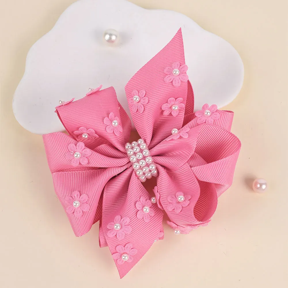 Sweet Pearl Bow Hairpin Solid Ribbon Bowknot Hair Clip Kawaii Barrettes Headwear Hair Styling Tools Boutique Accessories