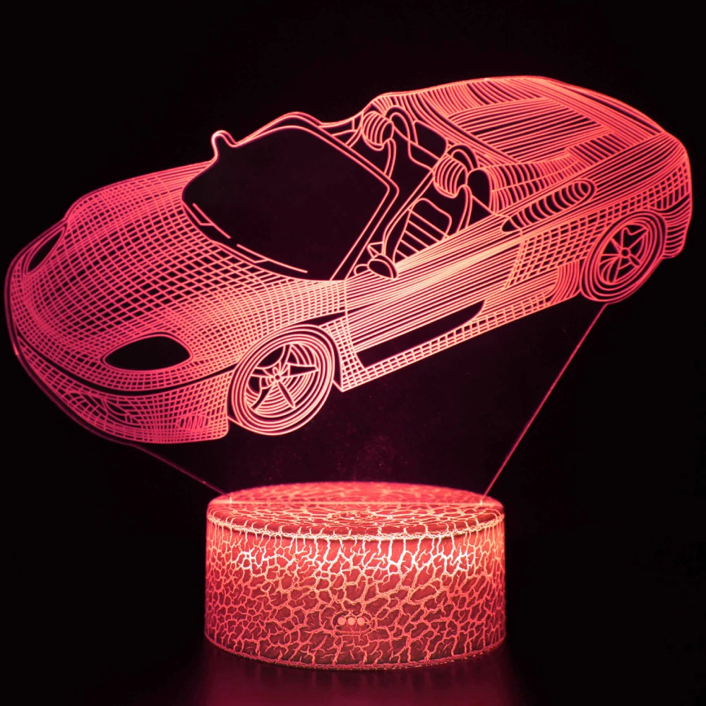 Nighdn-Convertible Racing Car Night Light para meninos, lâmpada esportiva ilusionista, 7 cores diferentes, presente de Natal para crianças, criança