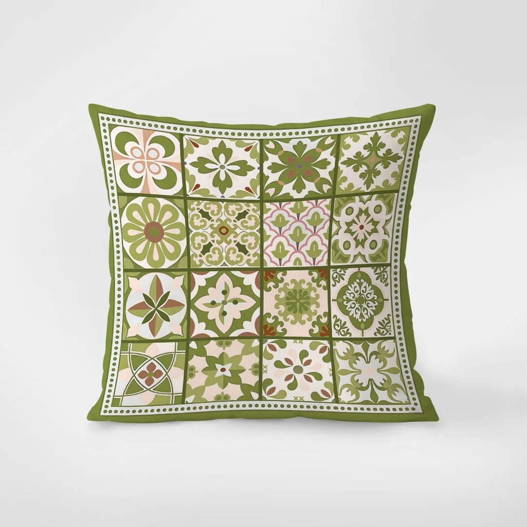 

Green Mediterranean Tile Pillowcase Peach Skin Cushion Cover for Sofa Living Room Decorative Throw Pillow Case Home Decor 1PC