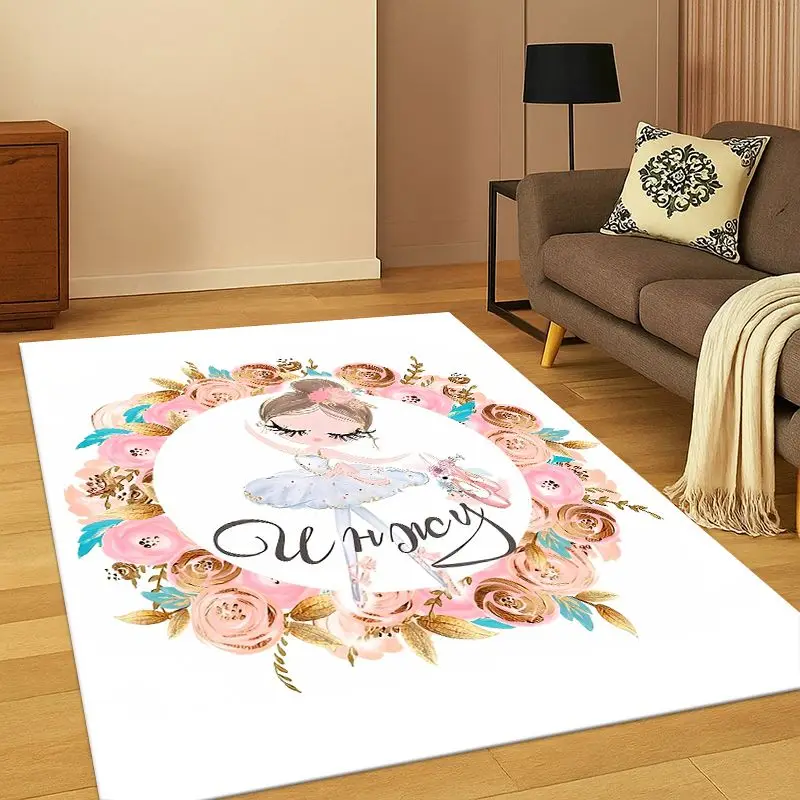 Cartoon Ballet Cute Girl Ballerina Carpet Rug for Bedroom Living Room Sofa Playroom Doormat Home Decor, Area Rug Non-slip