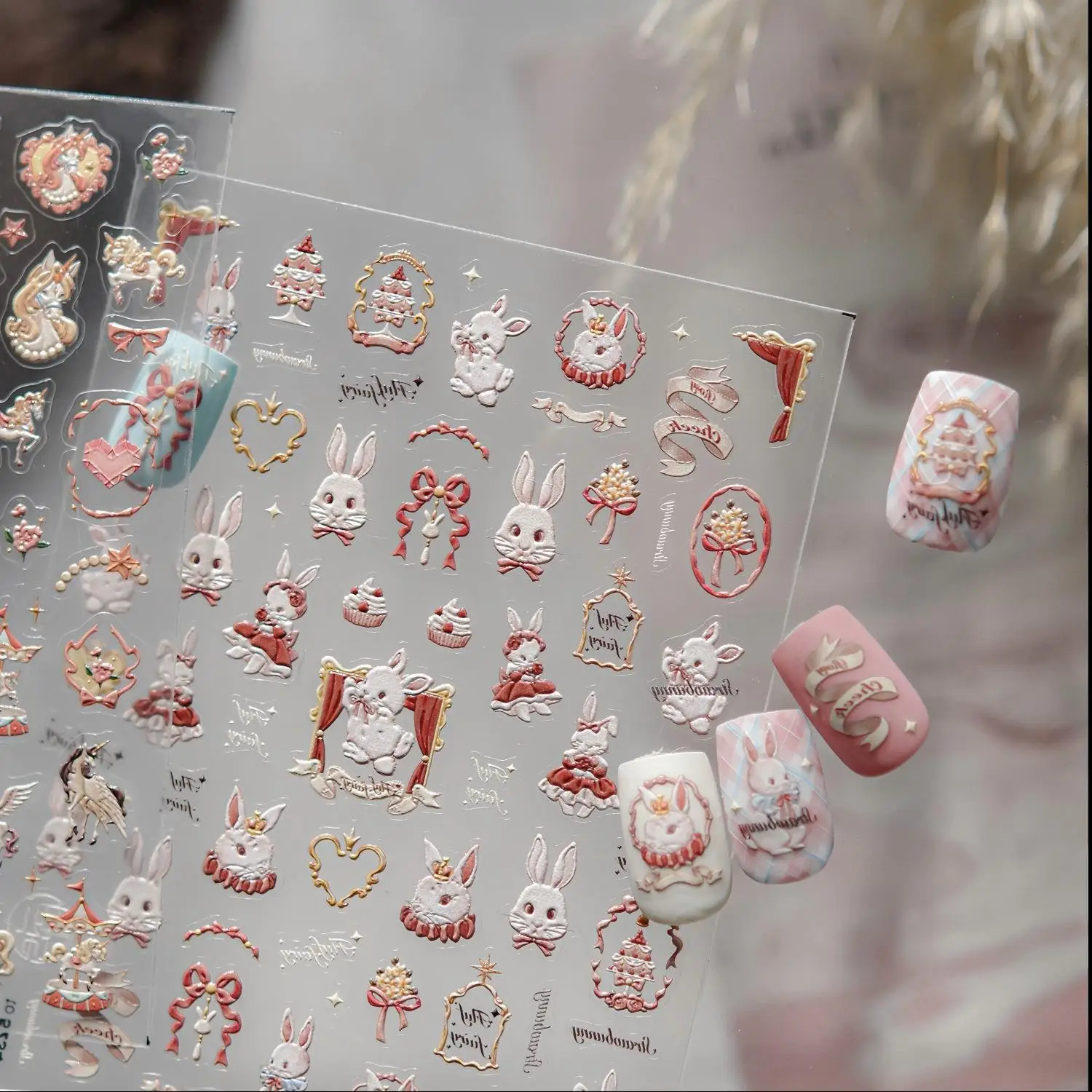 1 pçs 5d superfície revestida de açúcar brilhante lanche pet adesivos de unhas sobremesa animal arte do prego acessório coelho bolo animal sobremesa adesivos