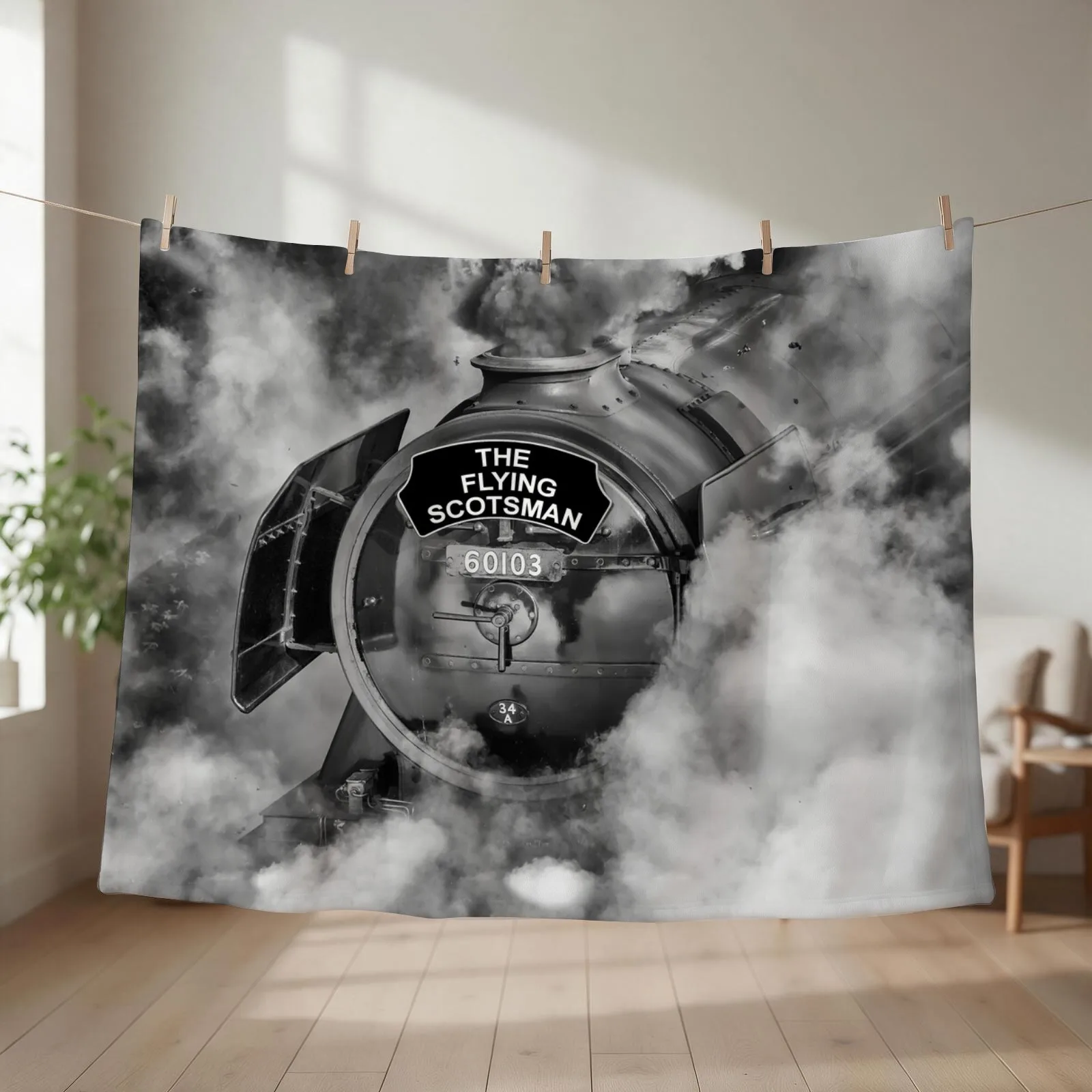 The Flying Scotsman 60103, in a cloud of steam and smoke Throw Blanket couch cozy soft plush fuzzy picnic outdoor blanket