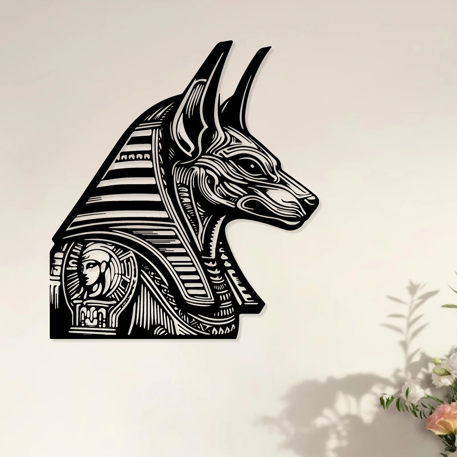 CIFBUY Wrought Iron Anubis Wall Art Decor, Mystical Egyptian God Statue Plaque, Weatherproof Outdoor Garden Fence & Indoor Livin