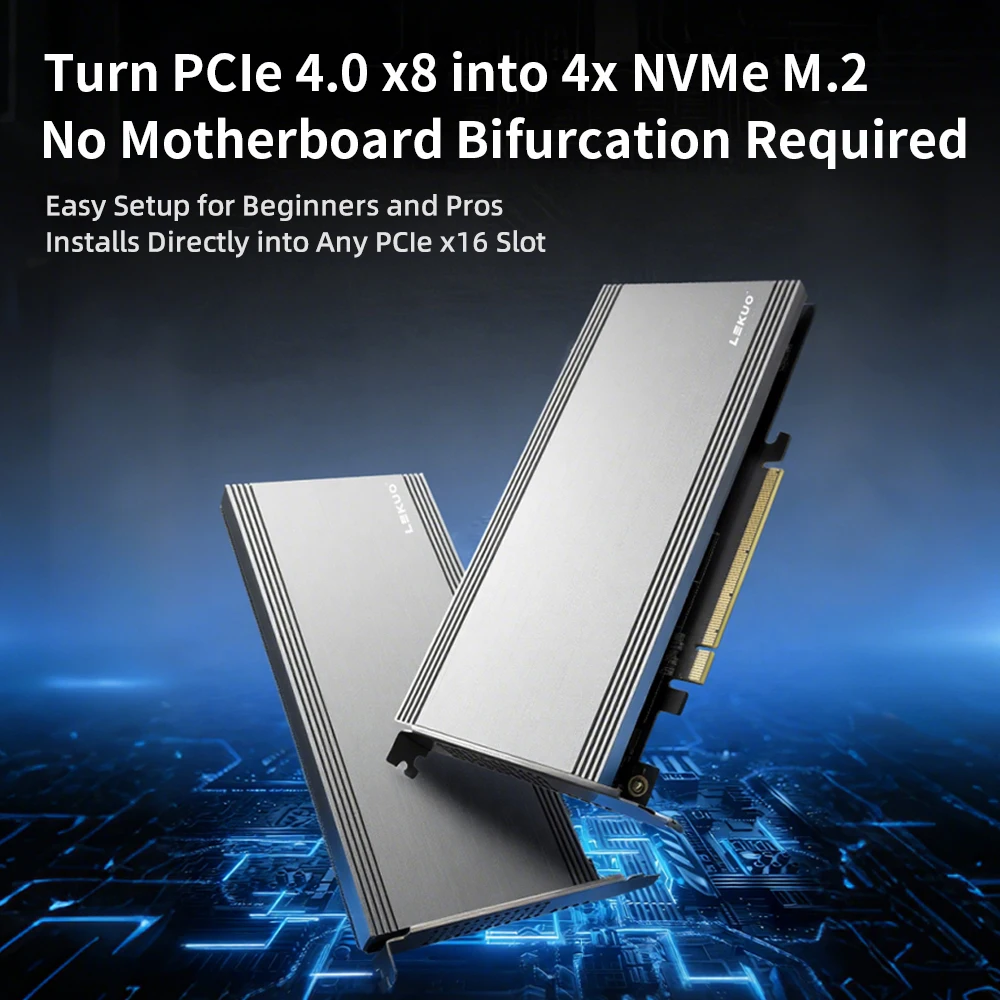 4 Port M.2 NVMe PCIe 4.0 Switch Expansion Card No Bifurcation Needed for Mac PC Workstation