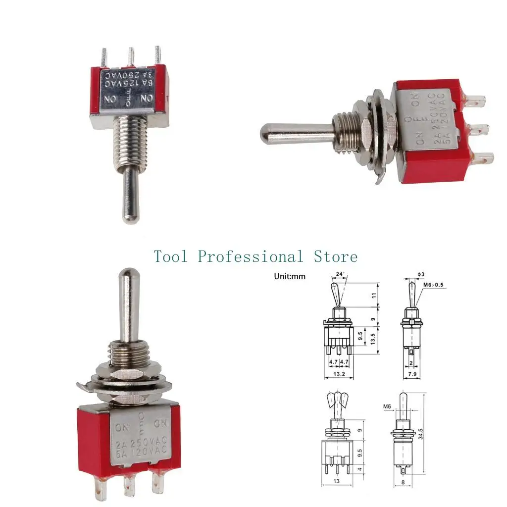 57QF Mini Toggle Switch SPDT 3 Position 3 Pins Switch Replacement AC250V 2A 120V 5A