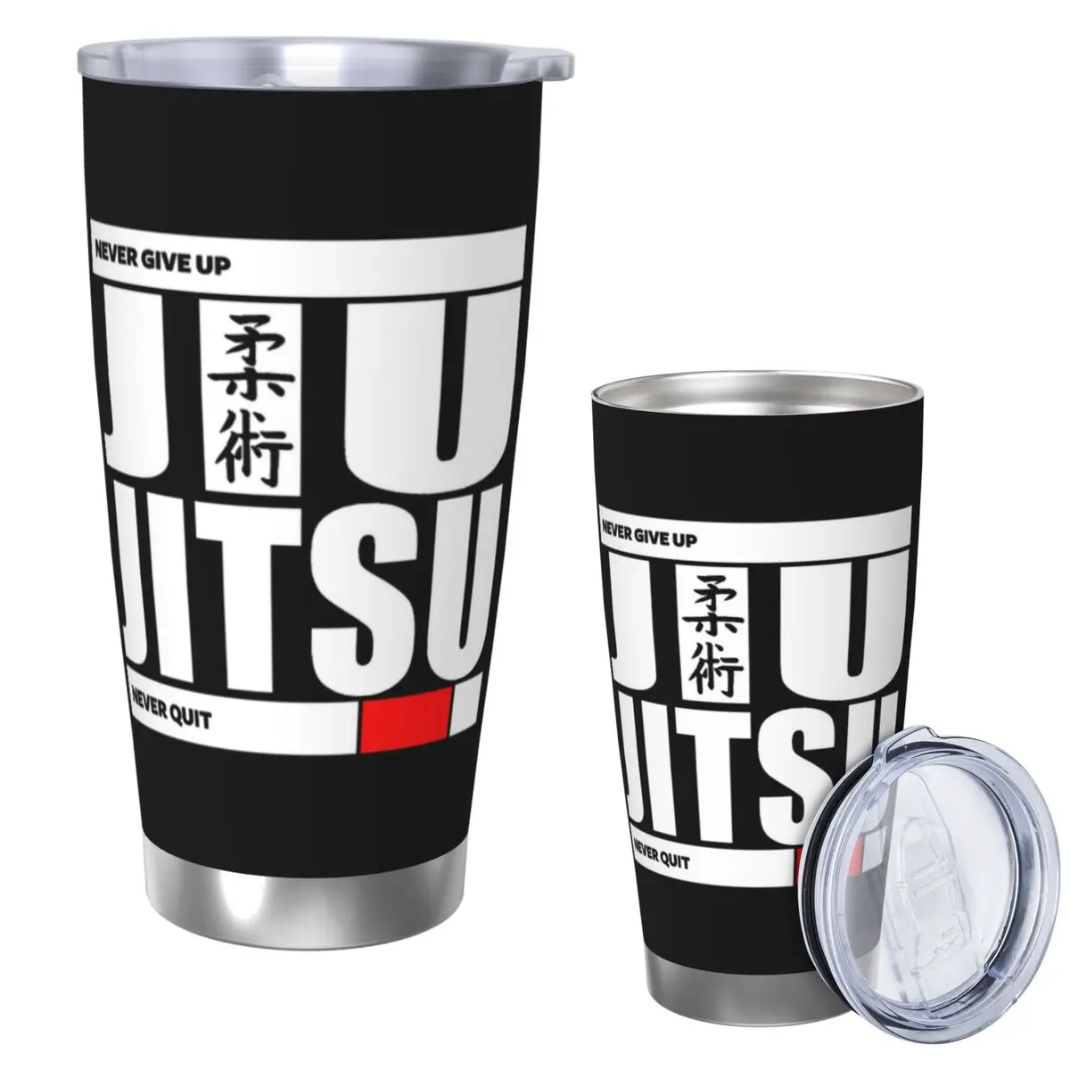 Jiu Jitsu - Never Give Up Never Quit Stainless Steel Tumbler Vacuum Insulated Mugs Thermal Cold Cup Straw With Lid 20oz
