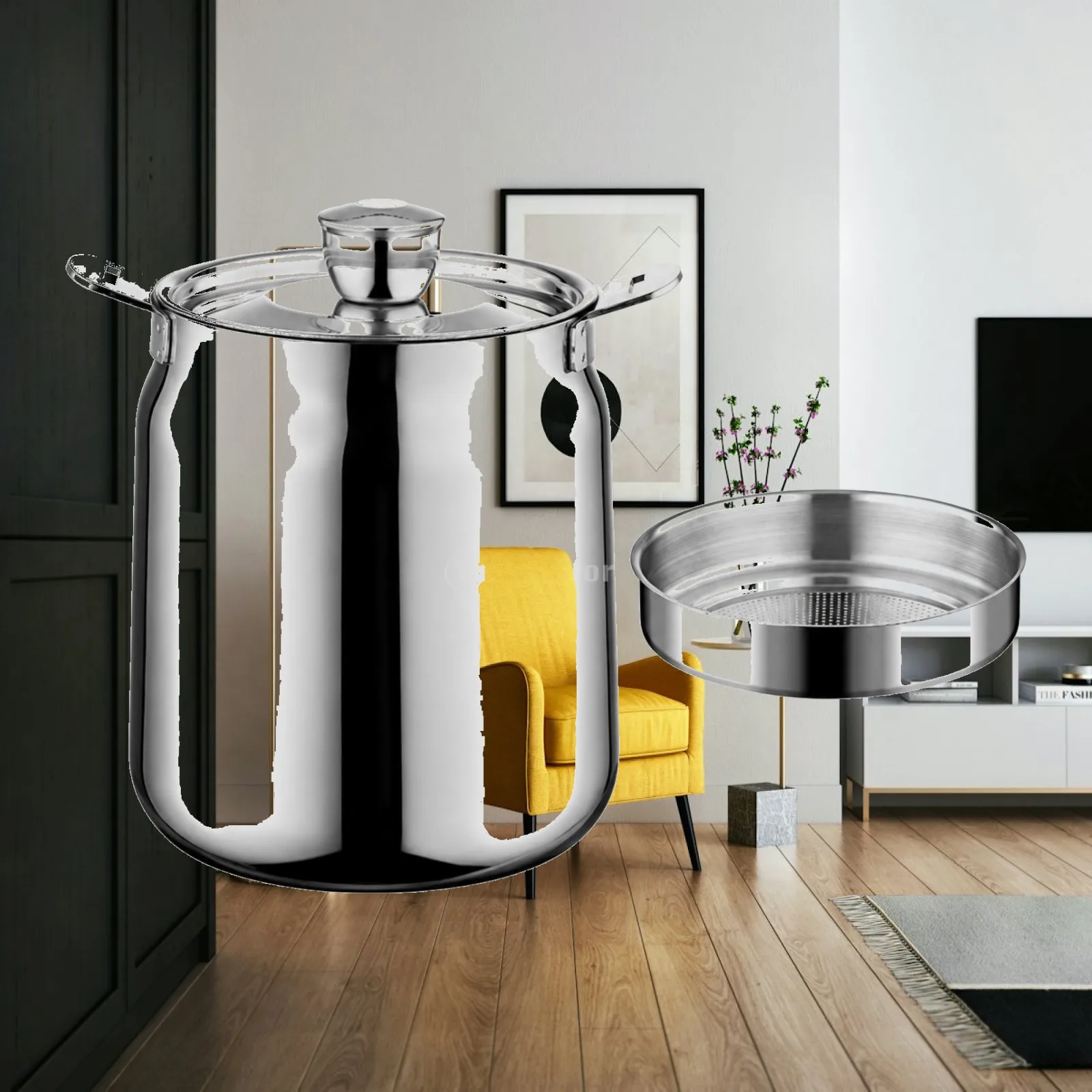 Kitchen Oil Strainer Container with Lid and Handles for Hot Oil Storage and Straining