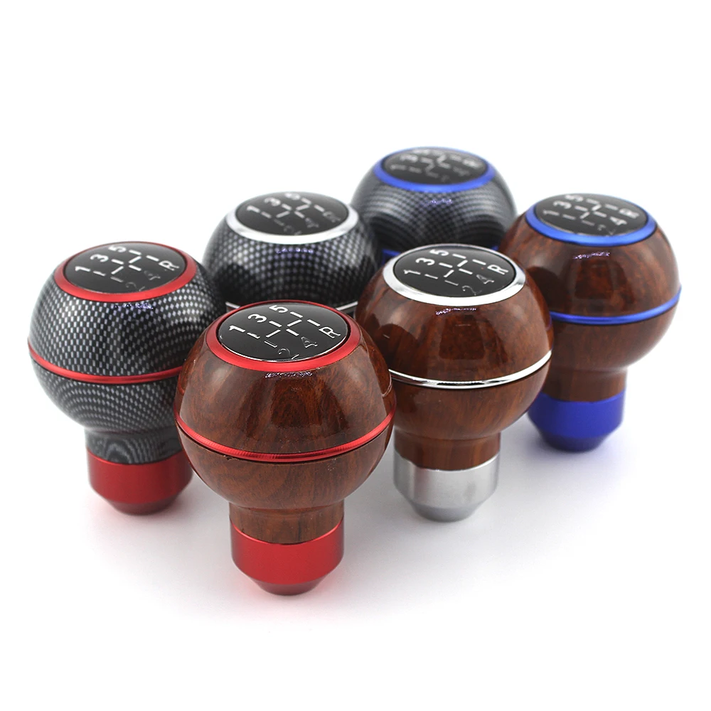 Universal 5 Speed 24R  Car Aluminum Wooden Style Gear Shift Knob Caron Look Gear Shifter Lever Knob