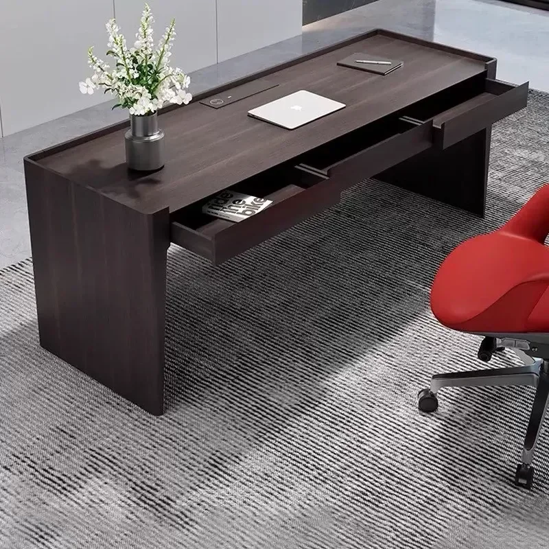 Italian Style Light Luxury Solid Wood Study Desk High End Computer Workbench for Large Apartment Villa Simple Modern Home
