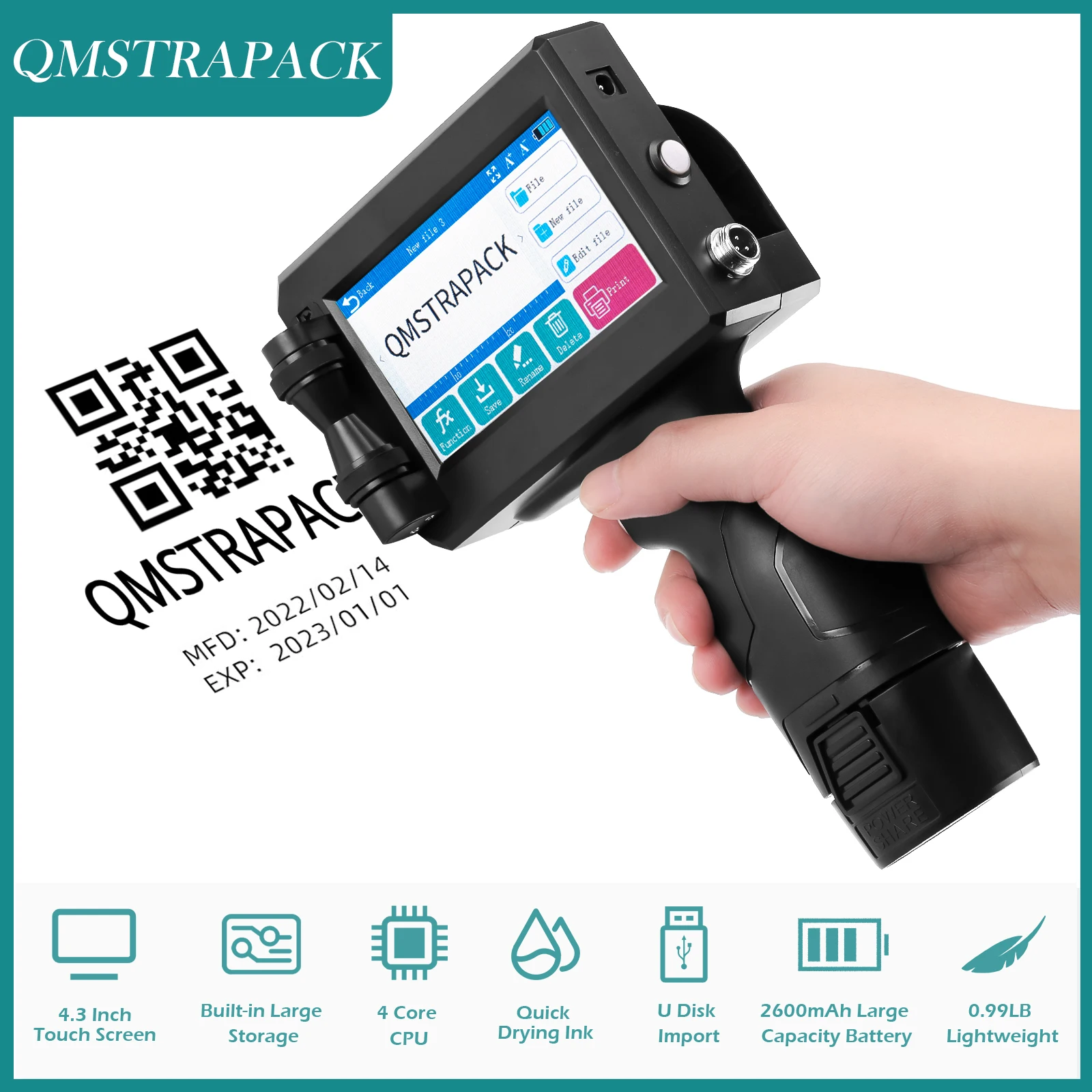 

12.7mm Handheld Inkjet Printer Gun with Fast-Drying Ink for Text QR Barcode Batch Number Logo Date Label Printer Non-encrypted