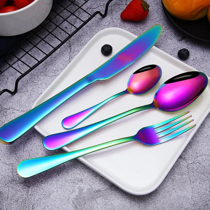 4pcs stainless steel tableware western food steak knife fork spoon dinning table set  tableware reusable gold silverware set