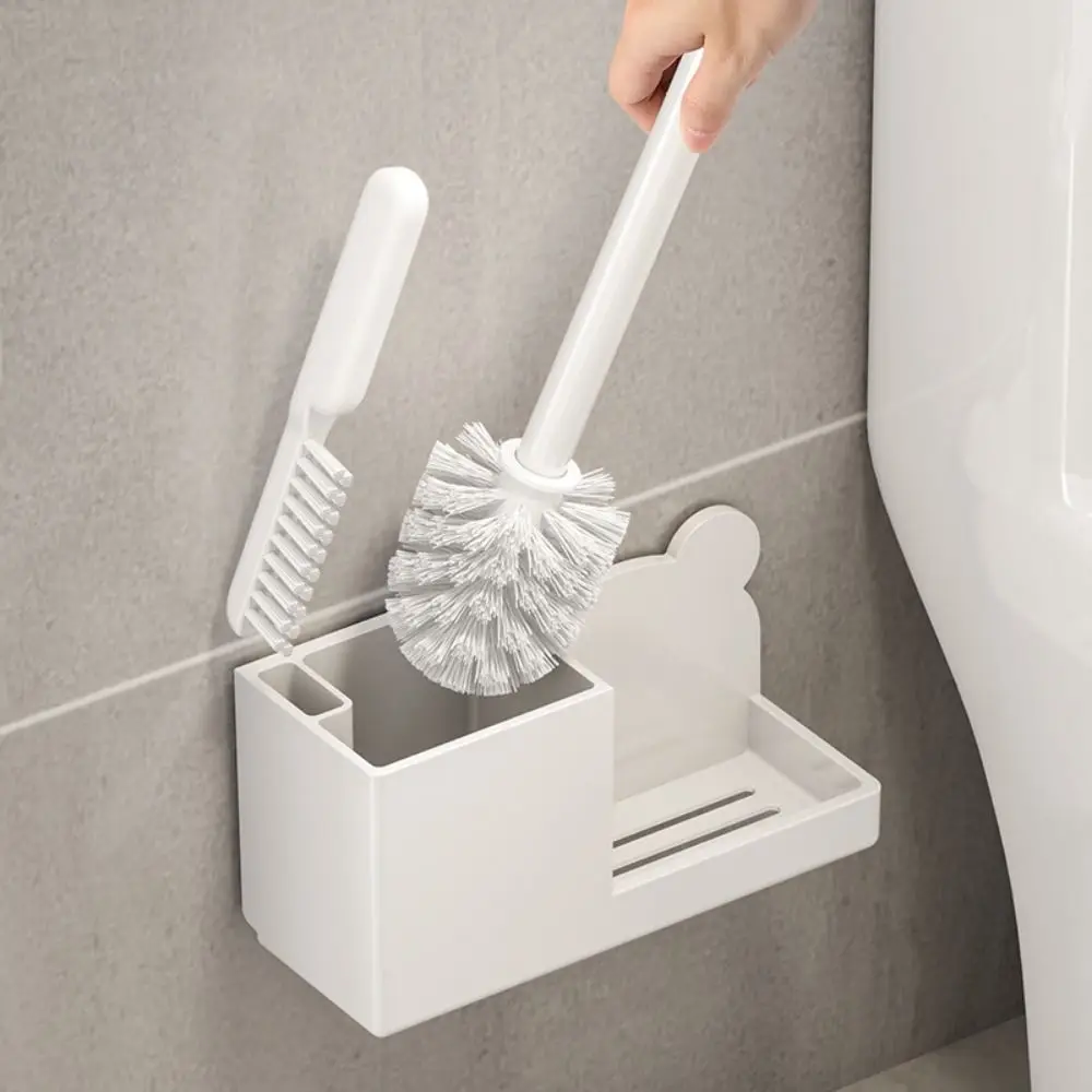 

Nail-free Toilet Brush Holder Rack Wall Mounted Durable Toilet Brush Set Hemispherical Design Easy To Clean