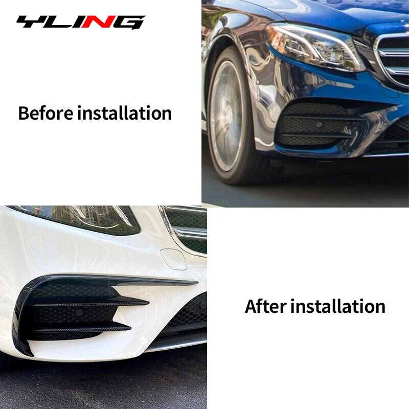 Fit For Mercedes-Benz Accessories E Class W213 E200 E260 E300 2016-2020 Front Bumper Lip Splitter Fog Lamp Grille Cover Trim Spo